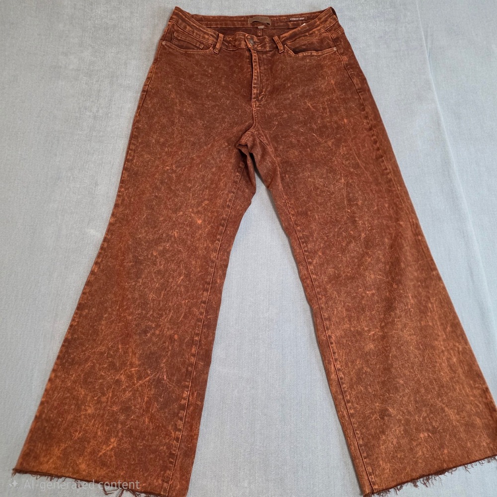 Judy Blue Retro Wide Leg Jeans Womens 18W Rust Garment Dyed Raw Hem Cinnamon